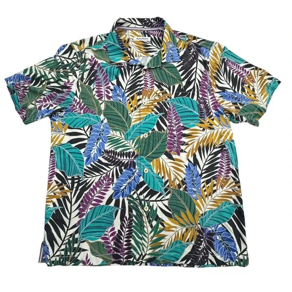 Tommy Bahama Hawaiian Shirt Mens L Floral Print Silk Coolmax Short Sleeve Button - Picture 1 of 8